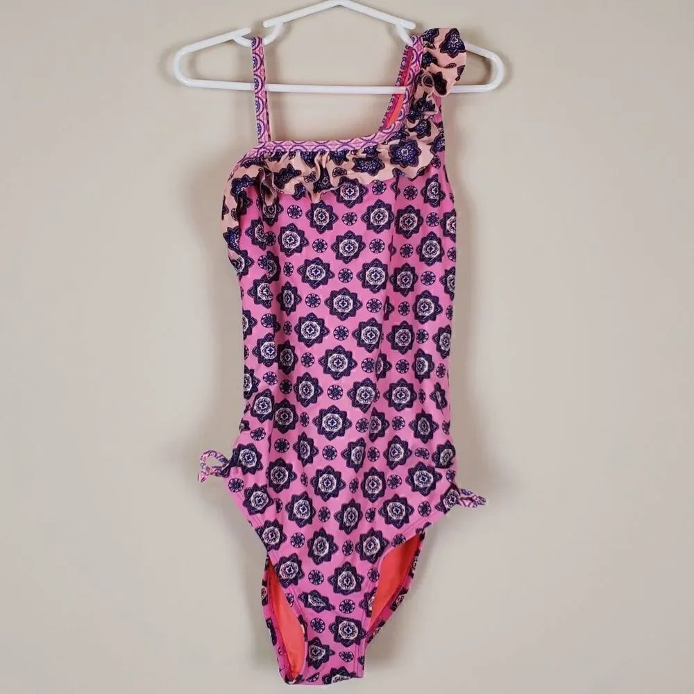 Breaking Waves Girls One Shoulder Swimsuit